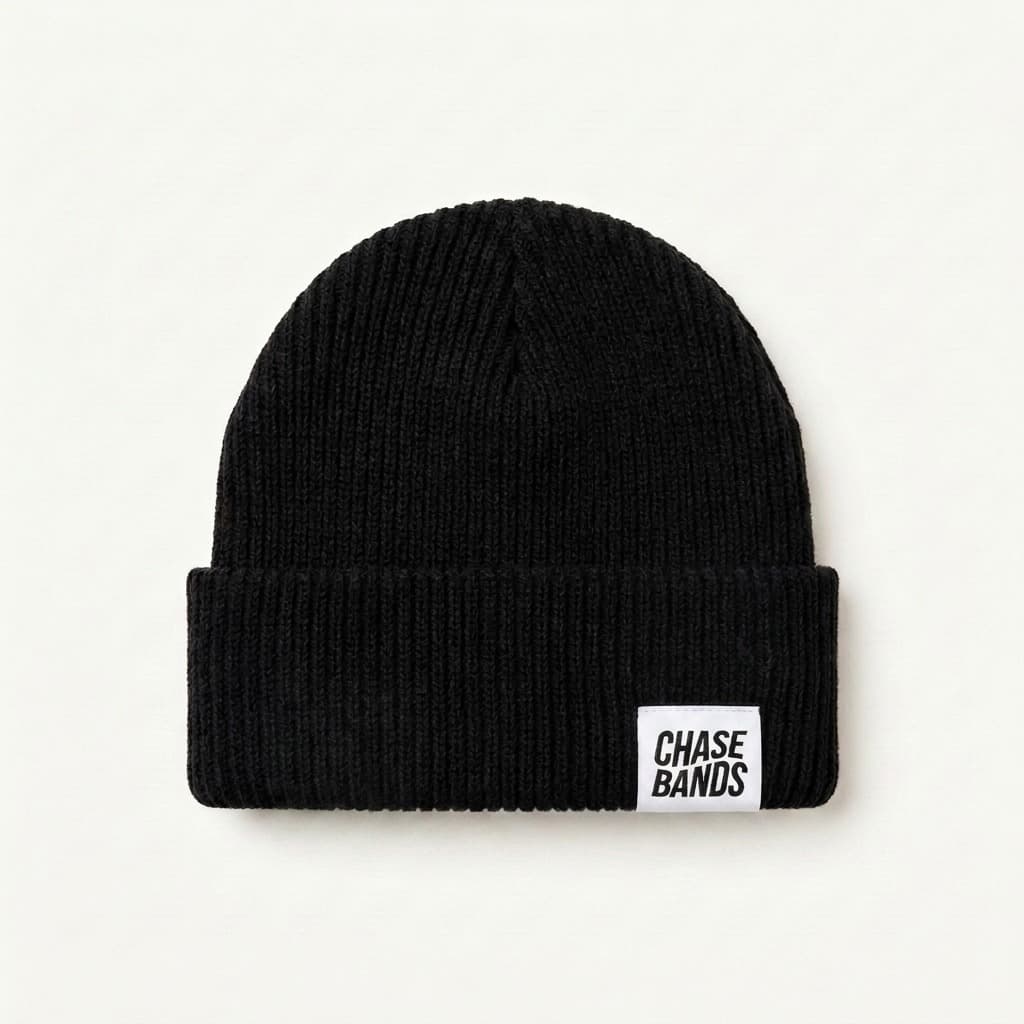 Chase Bands ribbed beanie, black, woven Chase Bands label